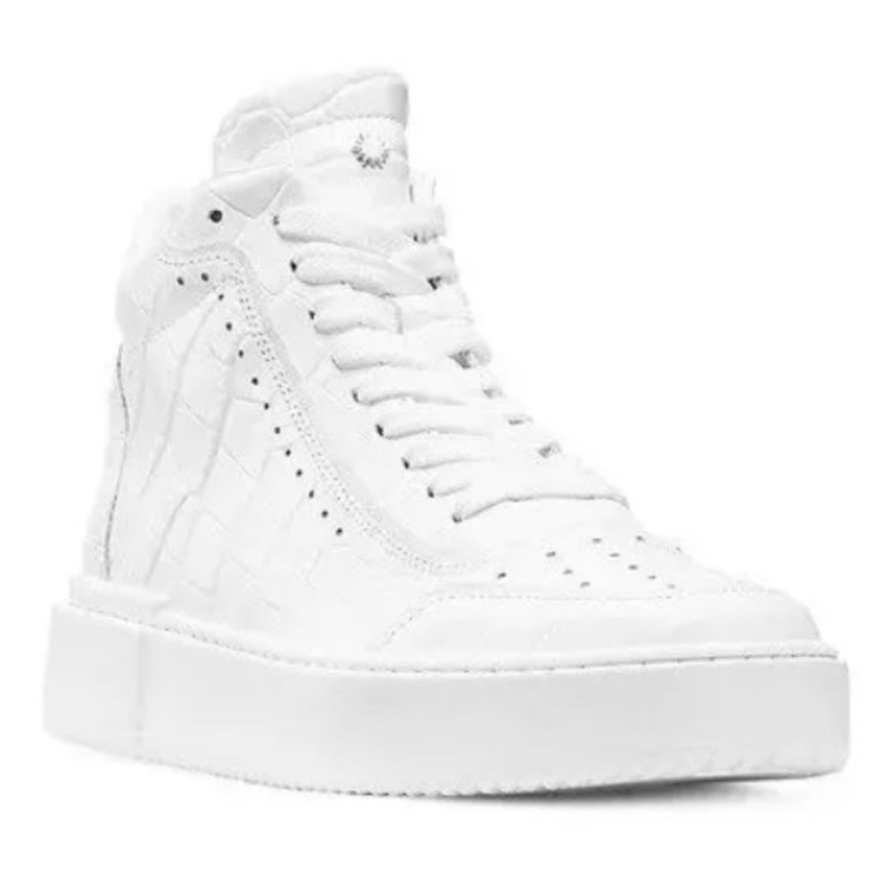 NEW no tags Stuart Weitzman Ryan High Tops - White Crocodile Embossed Detail 7.5 - Picture 3 of 6